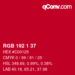 Color code: RGB 192 1 37 | qconv.com