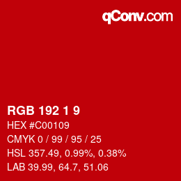 Color code: RGB 192 1 9 | qconv.com