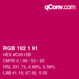 Color code: RGB 192 1 91 | qconv.com