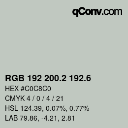 カラーコード: RGB 192 200.2 192.6 | qconv.com