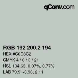 カラーコード: RGB 192 200.2 194 | qconv.com