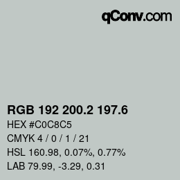 カラーコード: RGB 192 200.2 197.6 | qconv.com