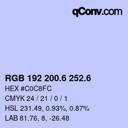 カラーコード: RGB 192 200.6 252.6 | qconv.com