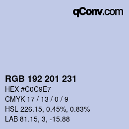 Color code: RGB 192 201 231 | qconv.com