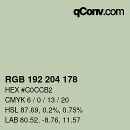 颜色代码: RGB 192 204 178 | qconv.com