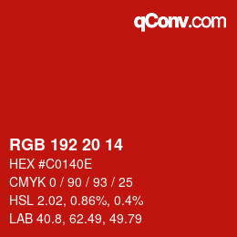 Color code: RGB 192 20 14 | qconv.com