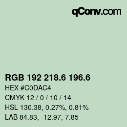 カラーコード: RGB 192 218.6 196.6 | qconv.com