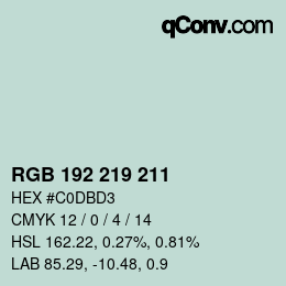 Color code: RGB 192 219 211 | qconv.com