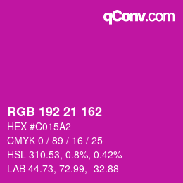 Color code: RGB 192 21 162 | qconv.com