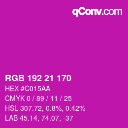 Color code: RGB 192 21 170 | qconv.com