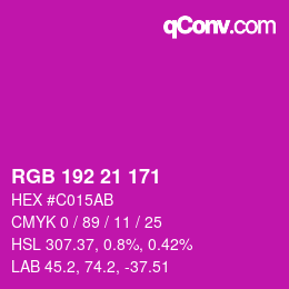 Color code: RGB 192 21 171 | qconv.com