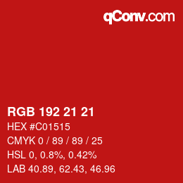 Color code: RGB 192 21 21 | qconv.com