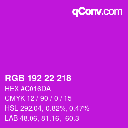 颜色代码: RGB 192 22 218 | qconv.com