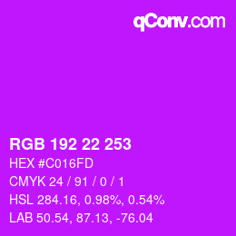 カラーコード: RGB 192 22 253 | qconv.com