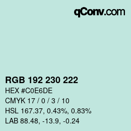 Color code: RGB 192 230 222 | qconv.com