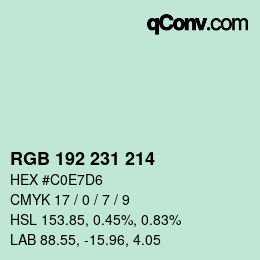 カラーコード: RGB 192 231 214 | qconv.com