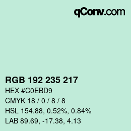 Color code: RGB 192 235 217 | qconv.com