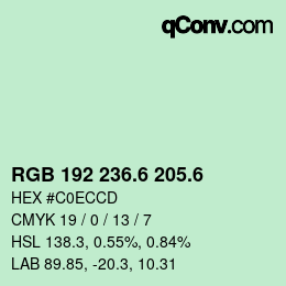 カラーコード: RGB 192 236.6 205.6 | qconv.com