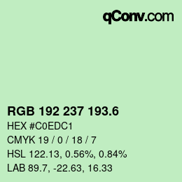 カラーコード: RGB 192 237 193.6 | qconv.com