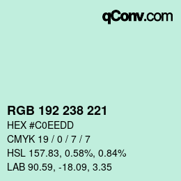 カラーコード: RGB 192 238 221 | qconv.com