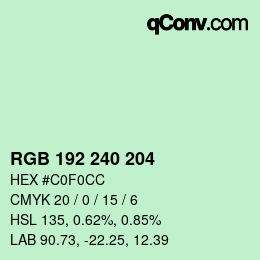 Color code: RGB 192 240 204 | qconv.com