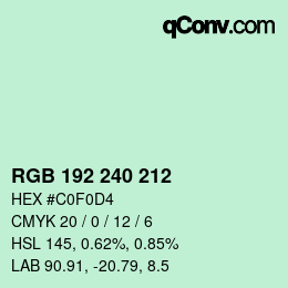 Color code: RGB 192 240 212 | qconv.com