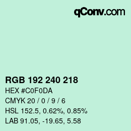 Color code: RGB 192 240 218 | qconv.com