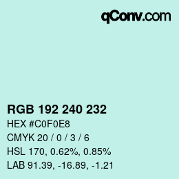 Color code: RGB 192 240 232 | qconv.com