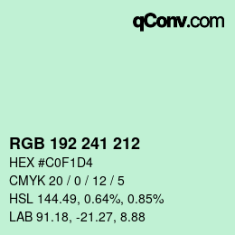 Color code: RGB 192 241 212 | qconv.com