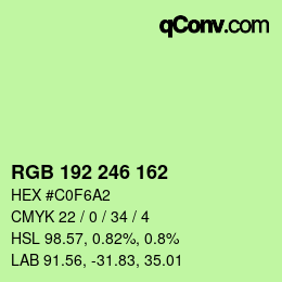 Color code: RGB 192 246 162 | qconv.com