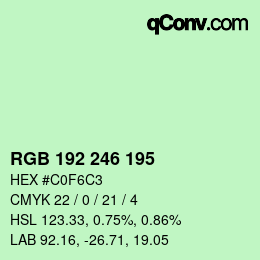 Color code: RGB 192 246 195 | qconv.com