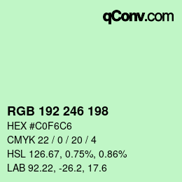 Color code: RGB 192 246 198 | qconv.com