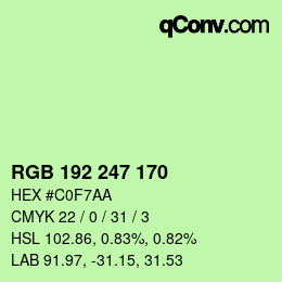 Color code: RGB 192 247 170 | qconv.com