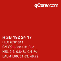 颜色代码: RGB 192 24 17 | qconv.com