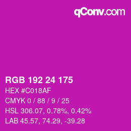 颜色代码: RGB 192 24 175 | qconv.com