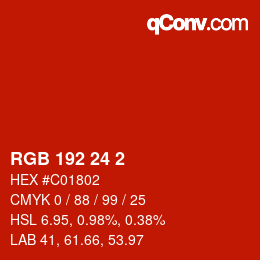 颜色代码: RGB 192 24 2 | qconv.com