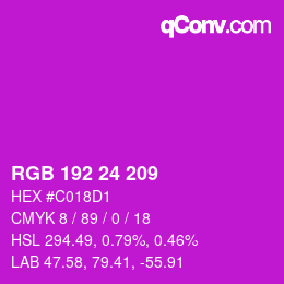 Color code: RGB 192 24 209 | qconv.com