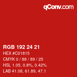 カラーコード: RGB 192 24 21 | qconv.com