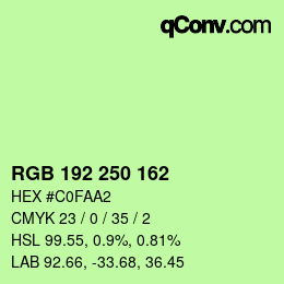 カラーコード: RGB 192 250 162 | qconv.com