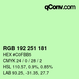 Color code: RGB 192 251 181 | qconv.com