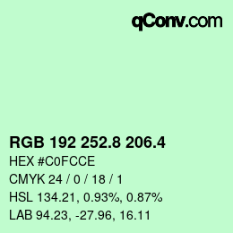 カラーコード: RGB 192 252.8 206.4 | qconv.com