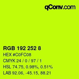 カラーコード: RGB 192 252 8 | qconv.com
