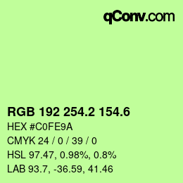カラーコード: RGB 192 254.2 154.6 | qconv.com