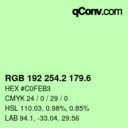 カラーコード: RGB 192 254.2 179.6 | qconv.com