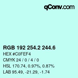 カラーコード: RGB 192 254.2 244.6 | qconv.com