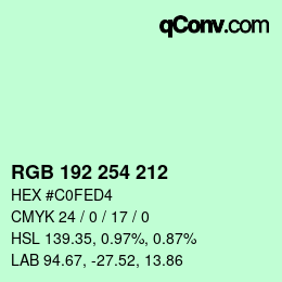 Código de color: RGB 192 254 212 | qconv.com