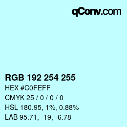 Color code: RGB 192 254 255 | qconv.com