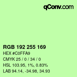 Color code: RGB 192 255 169 | qconv.com
