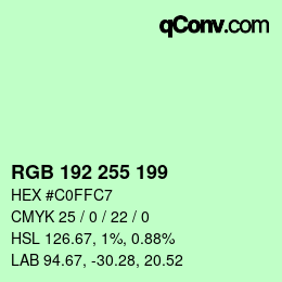 Color code: RGB 192 255 199 | qconv.com