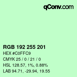 Color code: RGB 192 255 201 | qconv.com